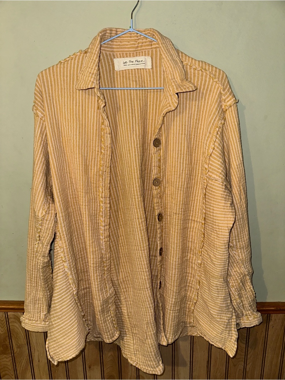 We The Free Striped Button-Down Shirt Jacket in Beige and Cream